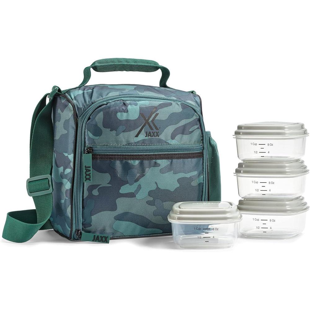 imageFit ampamp Fresh BREE Meal Prep Lunch Box With Containers Ice Pack and Shaker Bottle For Men and Women 6pc Meal Prep Kit Lunch Bag With Containers Included NavyCamo Pine