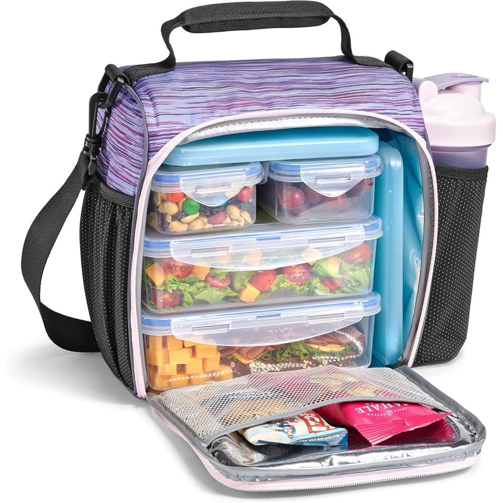 imageFit ampamp Fresh BREE Meal Prep Lunch Box With Containers Ice Pack and Shaker Bottle For Men and Women 6pc Meal Prep Kit Lunch Bag With Containers Included NavyPurple