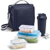 imageFit ampamp Fresh BREE Meal Prep Lunch Box With Containers Ice Pack and Shaker Bottle For Men and Women 6pc Meal Prep Kit Lunch Bag With Containers Included NavyNavy