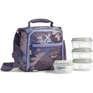 imageFit ampamp Fresh BREE Meal Prep Lunch Box With Containers Ice Pack and Shaker Bottle For Men and Women 6pc Meal Prep Kit Lunch Bag With Containers Included NavyCamo Plum