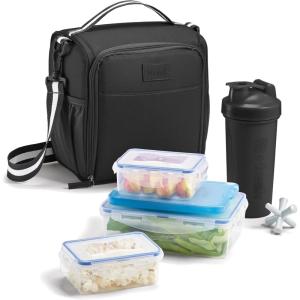 imageFit ampamp Fresh BREE Meal Prep Lunch Box With Containers Ice Pack and Shaker Bottle For Men and Women 6pc Meal Prep Kit Lunch Bag With Containers Included NavyBlack