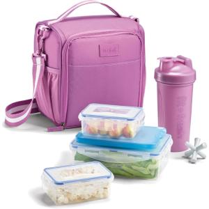 imageFit ampamp Fresh BREE Meal Prep Lunch Box With Containers Ice Pack and Shaker Bottle For Men and Women 6pc Meal Prep Kit Lunch Bag With Containers Included NavyMauve