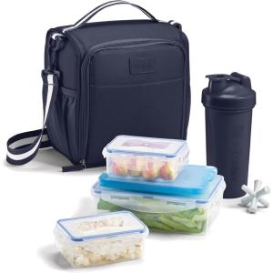 imageFit ampamp Fresh BREE Meal Prep Lunch Box With Containers Ice Pack and Shaker Bottle For Men and Women 6pc Meal Prep Kit Lunch Bag With Containers Included NavyNavy