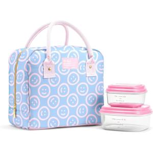 imageFit ampamp Fresh Bloomington Lunch Bag for Women  Insulated Large Lunch Box for Work with Containers LeakResistant StainResistant Zipper Closure All Smiles Bubble GumBubble Gum
