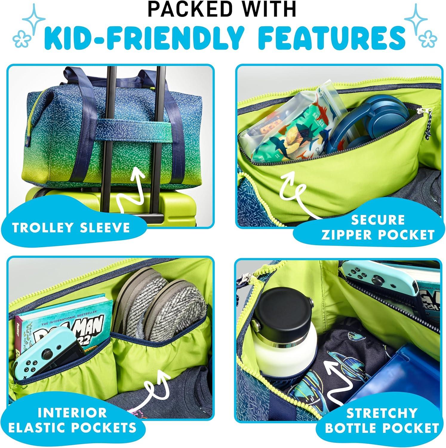 imageFit ampamp Fresh Junior Duffel Bag For Kids Premium NeopreneLike Material Small Duffle Dance ampamp Sports Bag WeekenderBlue Green