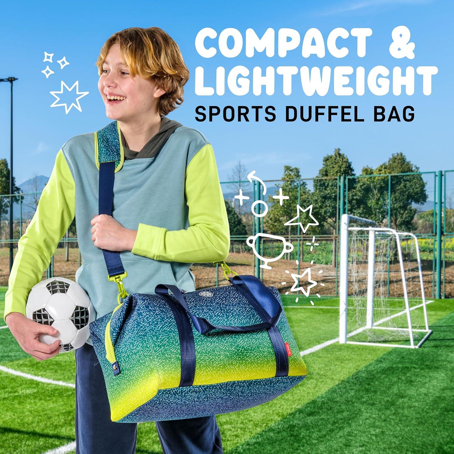 imageFit ampamp Fresh Junior Duffel Bag For Kids Premium NeopreneLike Material Small Duffle Dance ampamp Sports Bag WeekenderBlue Green