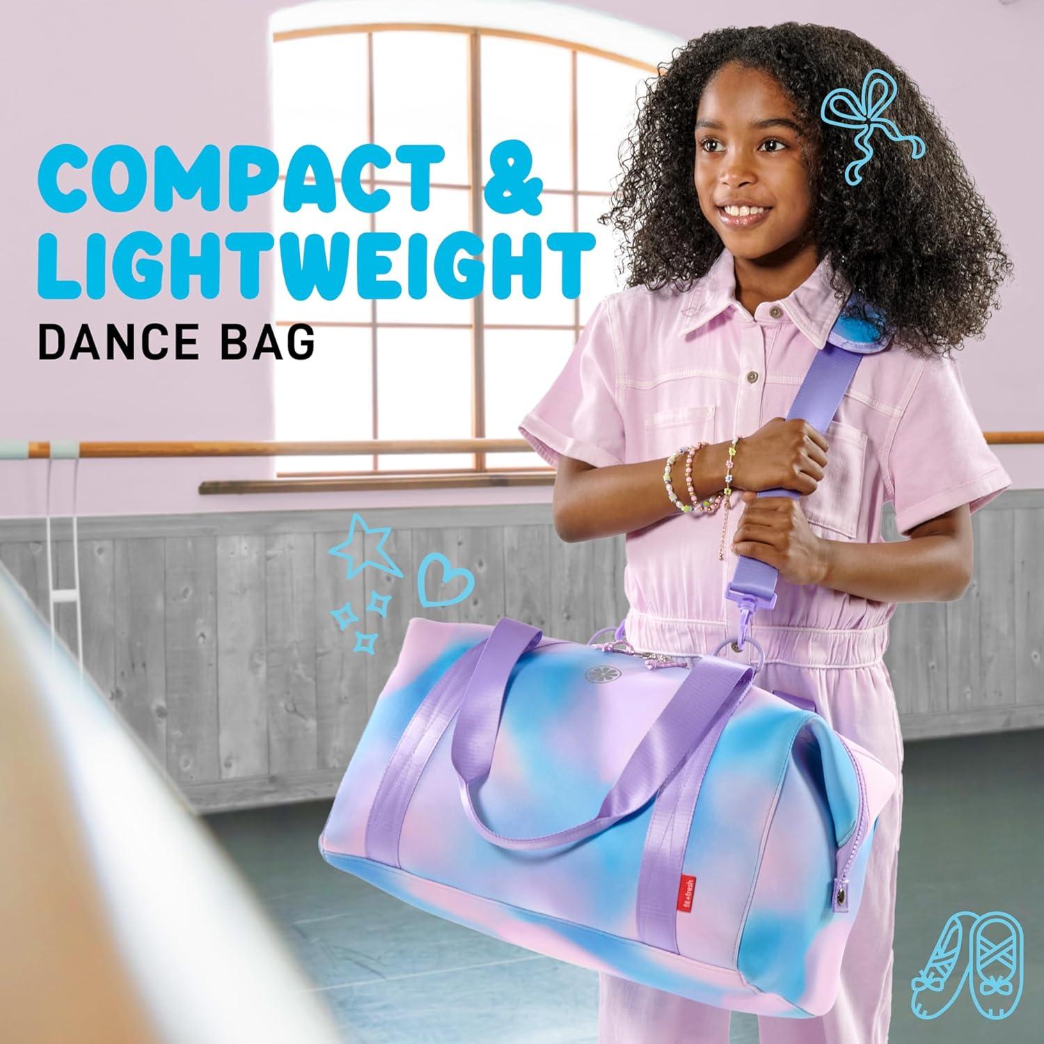 imageFit ampamp Fresh Junior Duffel Bag For Kids Premium NeopreneLike Material Small Duffle Dance ampamp Sports Bag WeekenderPink Purple