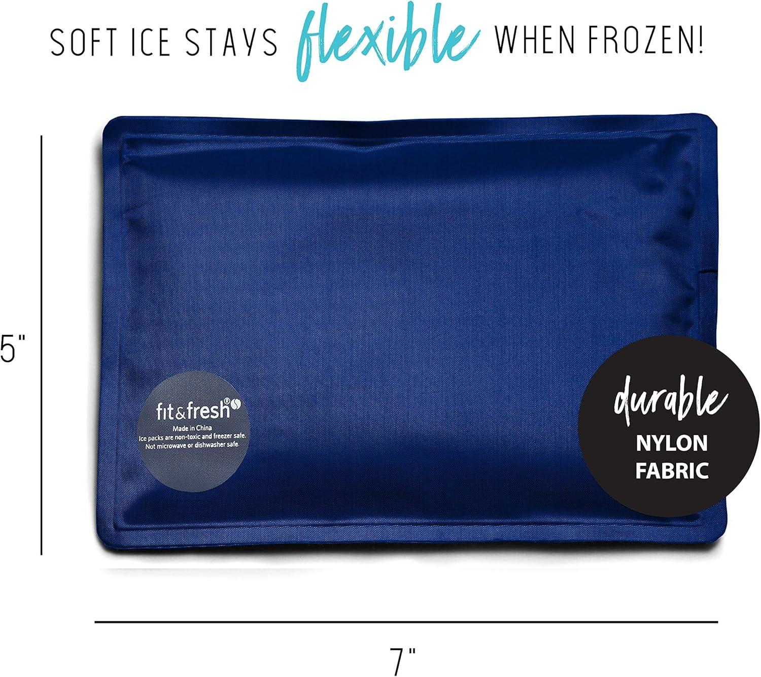 imageFit ampamp Fresh Cool Coolers 2 Pack Soft Ice for Lunch Bags Flexible Stretch Nylon Durable Reusable Lunch Box Ice Packs Soft Ice Reusable Freezer Packs Lunch Ice Easy to Clean Taupe CheckerboardNavy Sketch Weave  Blue
