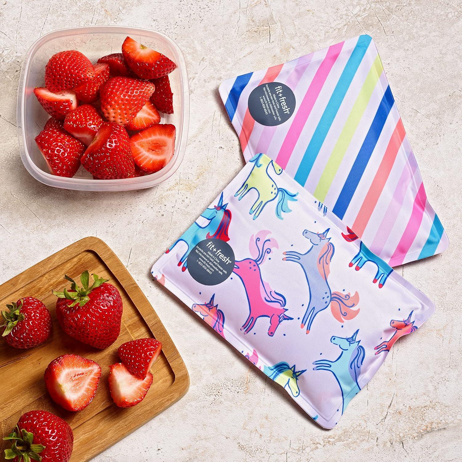imageFit ampamp Fresh Cool Coolers 2 Pack Soft Ice for Lunch Bags Flexible Stretch Nylon Durable Reusable Lunch Box Ice Packs Soft Ice Reusable Freezer Packs Lunch Ice Easy to Clean Taupe CheckerboardUniorn Stripes