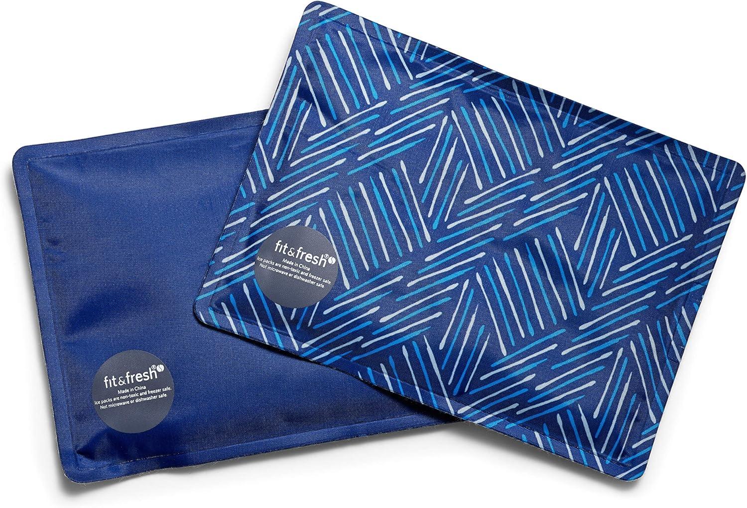 imageFit ampamp Fresh Cool Coolers 2 Pack Soft Ice for Lunch Bags Flexible Stretch Nylon Durable Reusable Lunch Box Ice Packs Soft Ice Reusable Freezer Packs Lunch Ice Easy to Clean Taupe CheckerboardNavy Sketch Weave  Blue