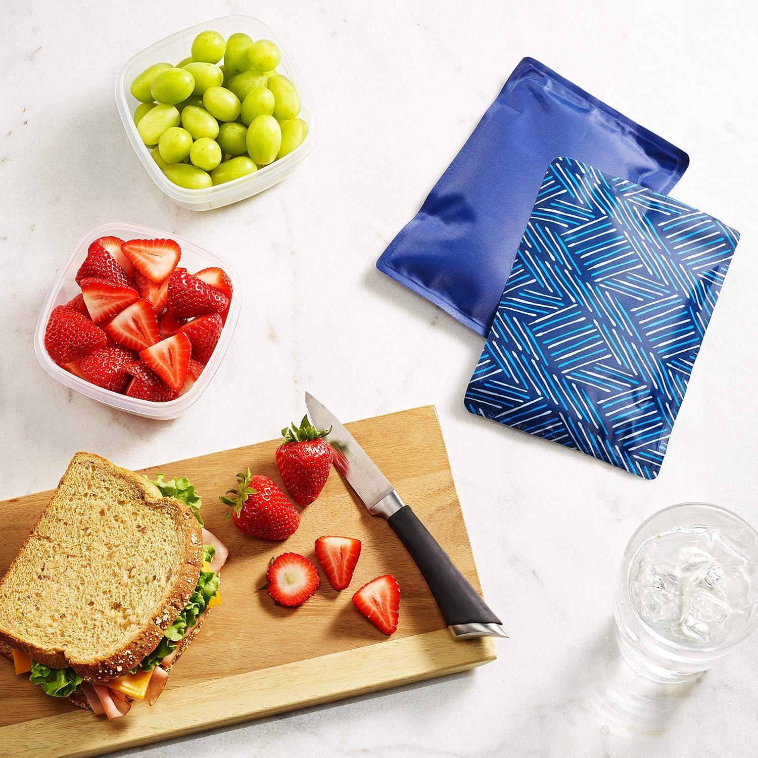 imageFit ampamp Fresh Cool Coolers 2 Pack Soft Ice for Lunch Bags Flexible Stretch Nylon Durable Reusable Lunch Box Ice Packs Soft Ice Reusable Freezer Packs Lunch Ice Easy to Clean Taupe CheckerboardNavy Sketch Weave  Blue