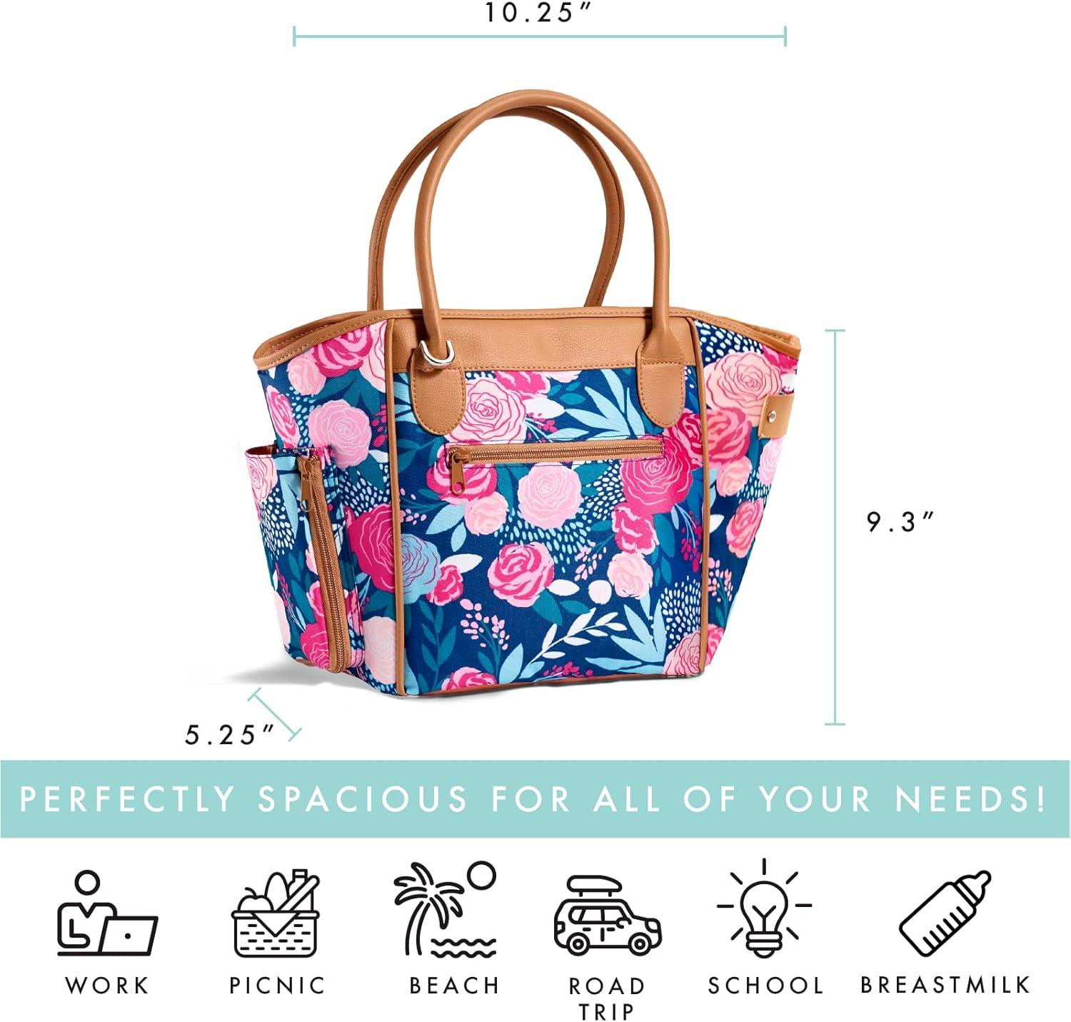 imageFit ampamp Fresh Beechwood Large Lunch Bag For Women With Side Pouches ampamp Carry Handles Complete Lunch Kit Includes Matching Shaker Bottle Navy Lorella PoseyStandard