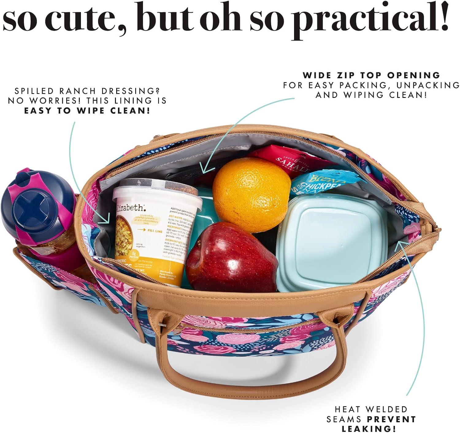 imageFit ampamp Fresh Beechwood Large Lunch Bag For Women With Side Pouches ampamp Carry Handles Complete Lunch Kit Includes Matching Shaker Bottle Navy Lorella PoseyStandard