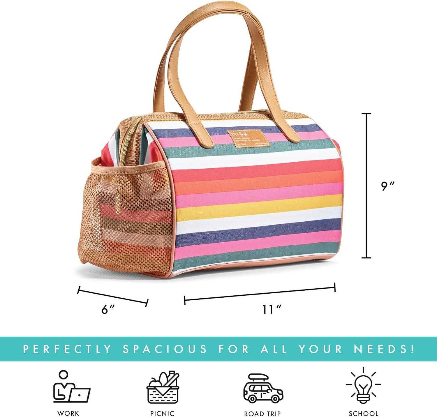 imageFit ampamp Fresh Cloverdale Adult Insulated Lunch Bag with Side Pouch ampamp Carry Handles Complete Lunch Kit Includes 2 Containers Botanical Silo NavyColorful Stripe