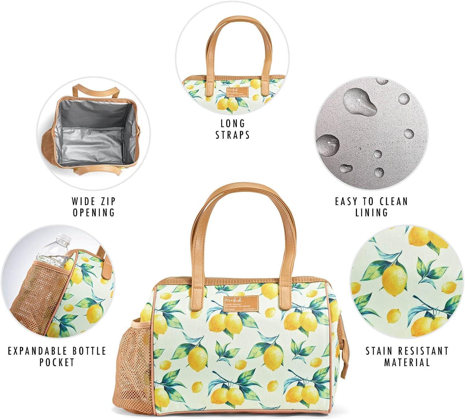 imageFit ampamp Fresh Cloverdale Adult Insulated Lunch Bag with Side Pouch ampamp Carry Handles Complete Lunch Kit Includes 2 Containers Botanical Silo NavyLemon Spring