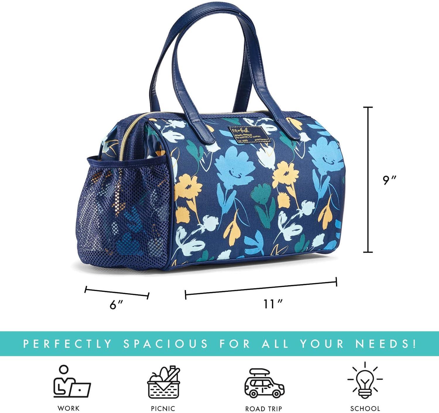 imageFit ampamp Fresh Cloverdale Adult Insulated Lunch Bag with Side Pouch ampamp Carry Handles Complete Lunch Kit Includes 2 Containers Botanical Silo NavyBotanical Silo Navy