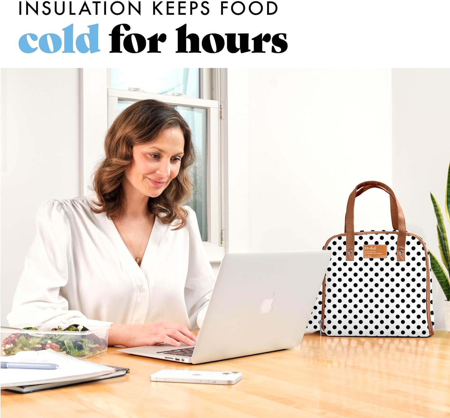 imageFit ampamp Fresh Lunch Bag For Women Insulated Womens Lunch Bag For Work Leakproof ampamp StainResistant Large Lunch Box For Women With Containers Tumbler and Ice Pack Zipper Closure Wichita Bag X SpotWhite Dot