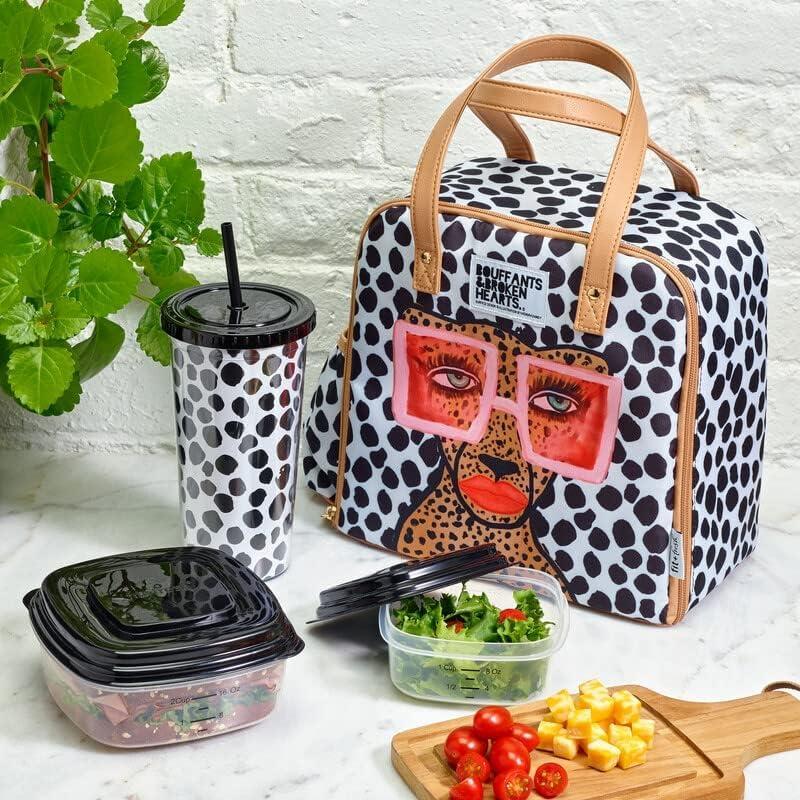 imageFit ampamp Fresh Lunch Bag For Women Insulated Womens Lunch Bag For Work Leakproof ampamp StainResistant Large Lunch Box For Women With Containers Tumbler and Ice Pack Zipper Closure Wichita Bag X SpotTropical Glam Cat