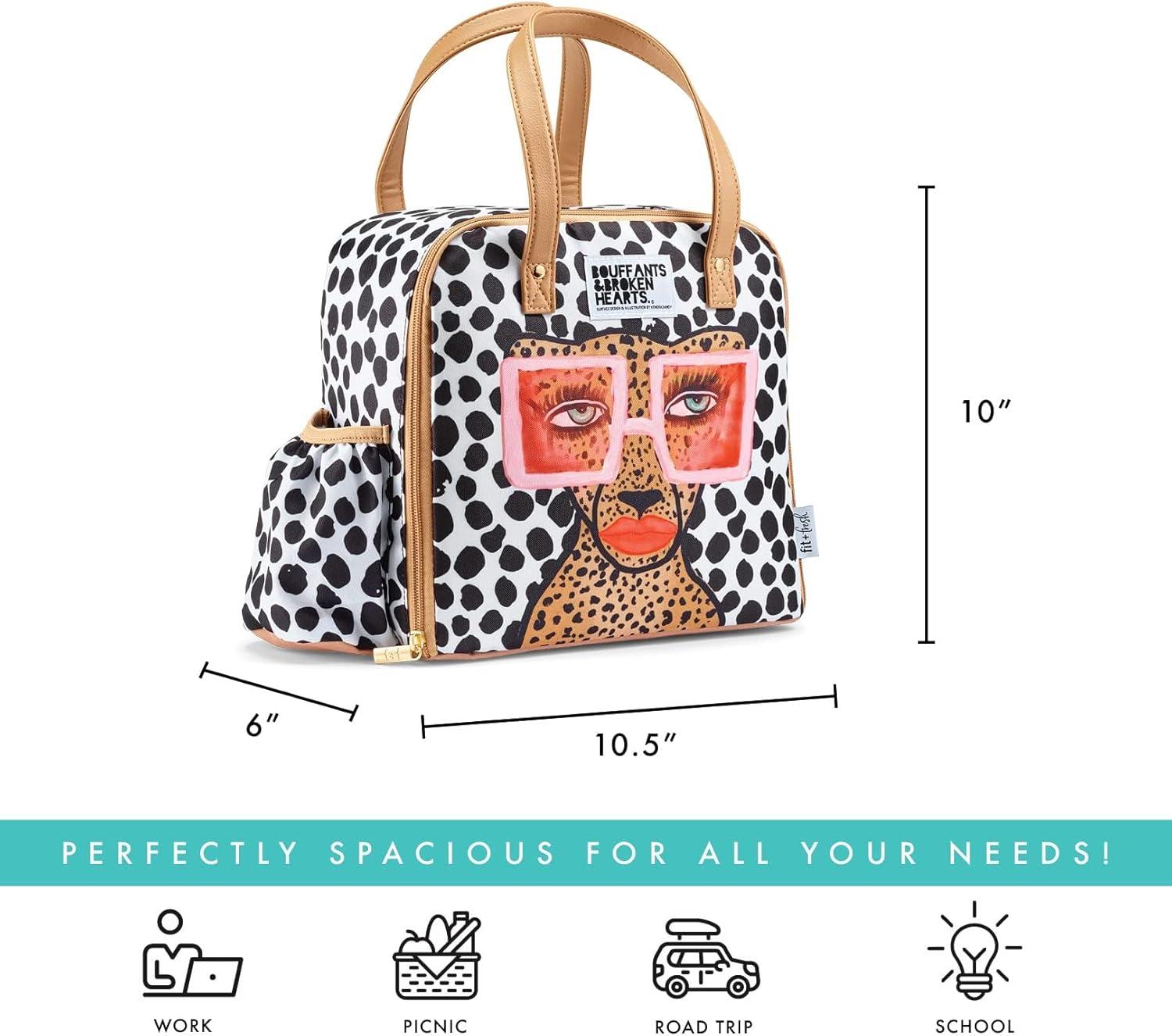imageFit ampamp Fresh Lunch Bag For Women Insulated Womens Lunch Bag For Work Leakproof ampamp StainResistant Large Lunch Box For Women With Containers Tumbler and Ice Pack Zipper Closure Wichita Bag X SpotTropical Glam Cat