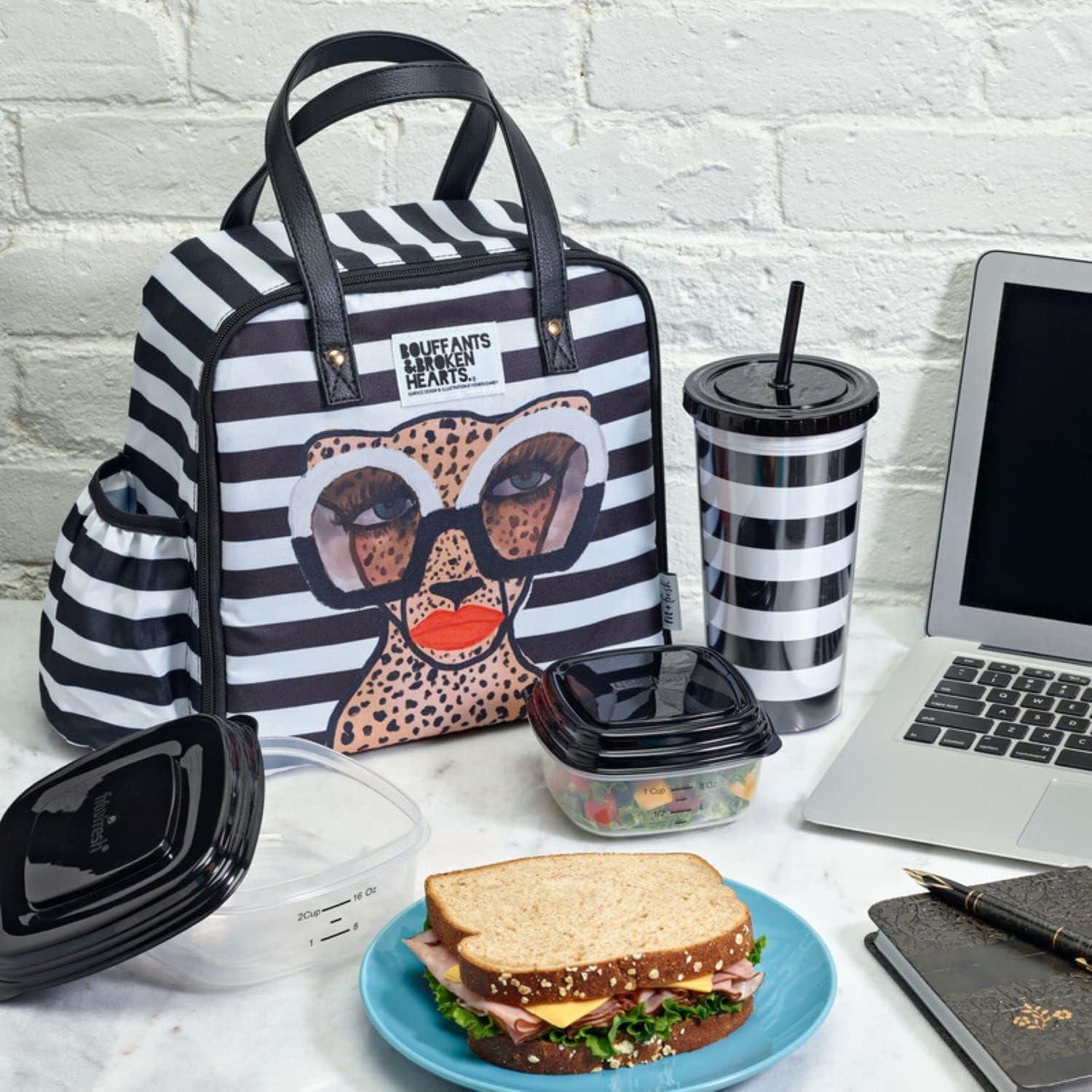 imageFit ampamp Fresh Lunch Bag For Women Insulated Womens Lunch Bag For Work Leakproof ampamp StainResistant Large Lunch Box For Women With Containers Tumbler and Ice Pack Zipper Closure Wichita Bag X SpotBW Glam Cat