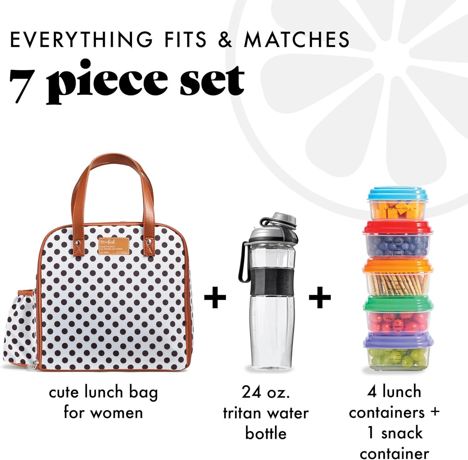 imageFit ampamp Fresh Lunch Bag For Women Insulated Womens Lunch Bag For Work Leakproof ampamp StainResistant Large Lunch Box For Women With Containers Tumbler and Ice Pack Zipper Closure Wichita Bag X SpotWhite Dot