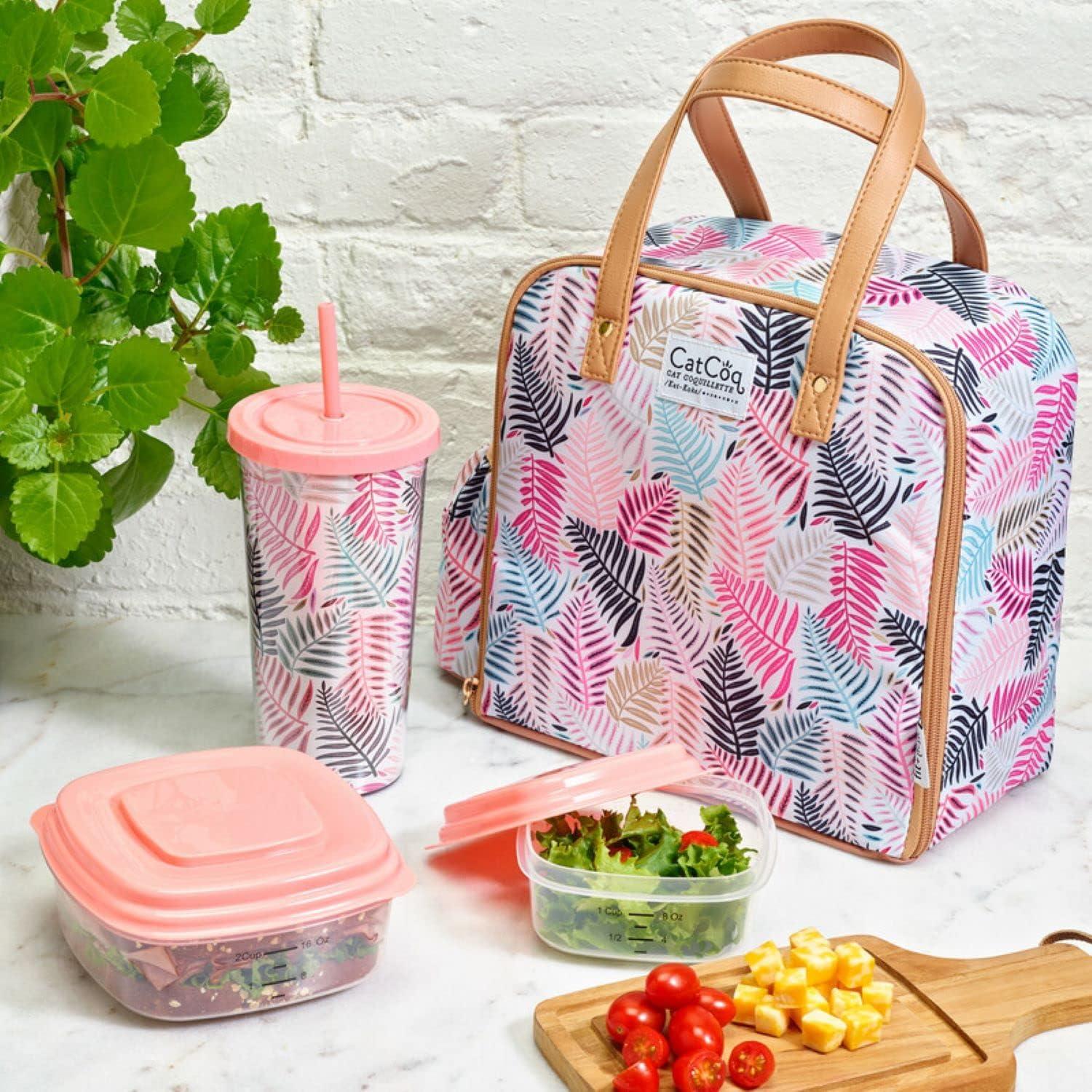 imageFit ampamp Fresh Lunch Bag For Women Insulated Womens Lunch Bag For Work Leakproof ampamp StainResistant Large Lunch Box For Women With Containers Tumbler and Ice Pack Zipper Closure Wichita Bag X SpotColorful Palm