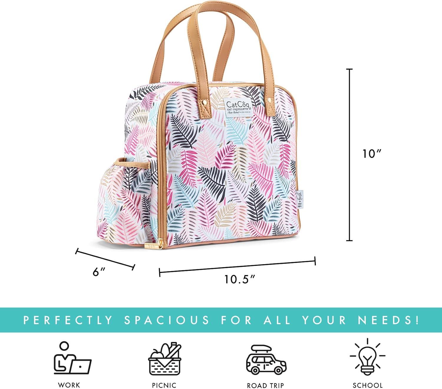 imageFit ampamp Fresh Lunch Bag For Women Insulated Womens Lunch Bag For Work Leakproof ampamp StainResistant Large Lunch Box For Women With Containers Tumbler and Ice Pack Zipper Closure Wichita Bag X SpotColorful Palm