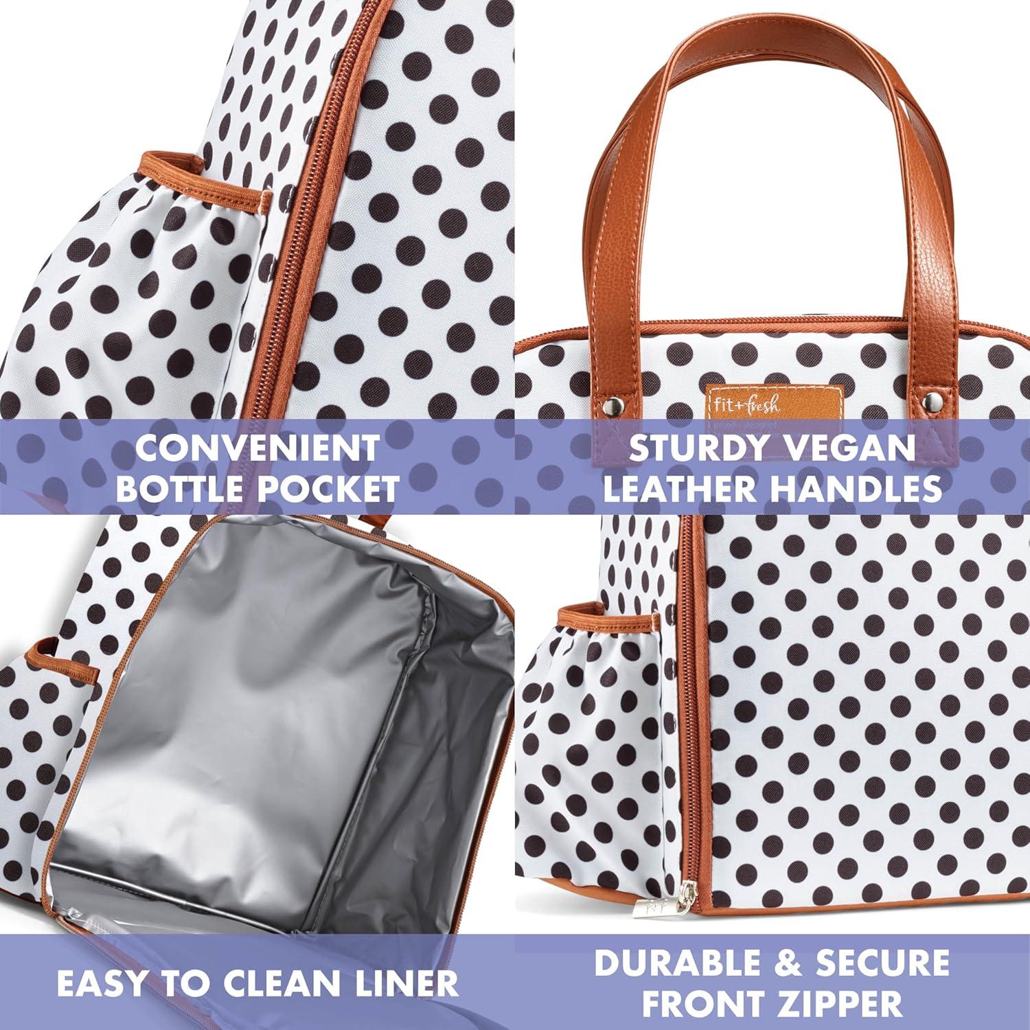 imageFit ampamp Fresh Lunch Bag For Women Insulated Womens Lunch Bag For Work Leakproof ampamp StainResistant Large Lunch Box For Women With Containers Tumbler and Ice Pack Zipper Closure Wichita Bag X SpotWhite Dot