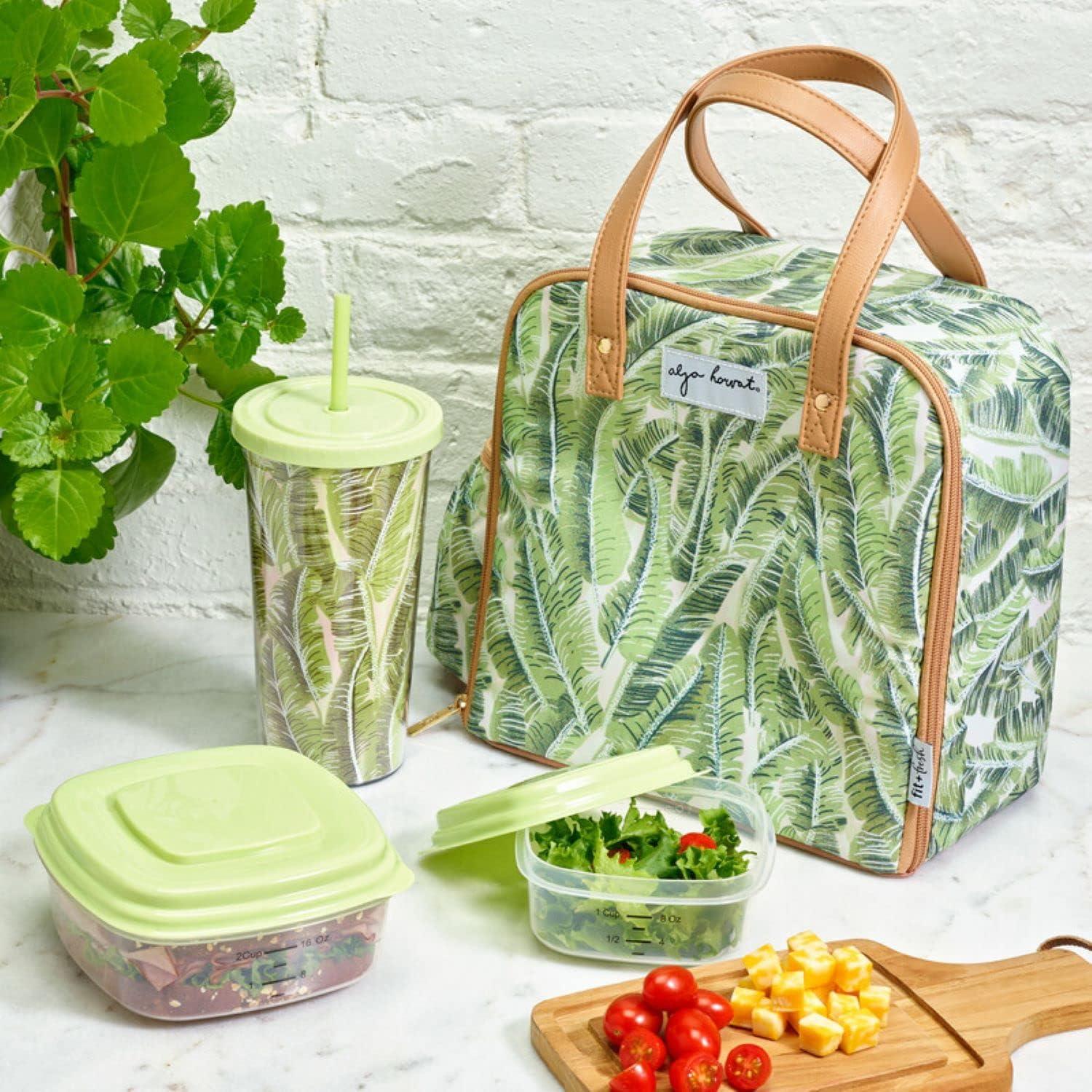 imageFit ampamp Fresh Lunch Bag For Women Insulated Womens Lunch Bag For Work Leakproof ampamp StainResistant Large Lunch Box For Women With Containers Tumbler and Ice Pack Zipper Closure Wichita Bag X SpotPalm Leaves