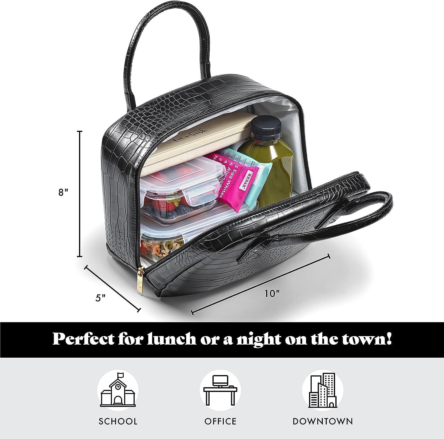 imageFit ampamp Fresh Lyon Modern Lunch Bag With Travel Utensils For Women Insulated Womens Lunch Bag For Work Leakproof ampamp StainResistant Large Lunch Box For Women Faux Croc Leather BlackBlack