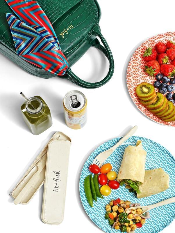 imageFit ampamp Fresh Lyon Modern Lunch Bag With Travel Utensils For Women Insulated Womens Lunch Bag For Work Leakproof ampamp StainResistant Large Lunch Box For Women Faux Croc Leather BlackLyon Emerald