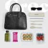 imageFit ampamp Fresh Lyon Modern Lunch Bag With Travel Utensils For Women Insulated Womens Lunch Bag For Work Leakproof ampamp StainResistant Large Lunch Box For Women Faux Croc Leather BlackBlack