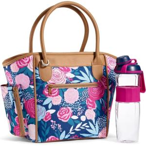 imageFit ampamp Fresh Beechwood Large Lunch Bag For Women With Side Pouches ampamp Carry Handles Complete Lunch Kit Includes Matching Shaker Bottle Navy Lorella PoseyStandard