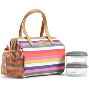 imageFit ampamp Fresh Cloverdale Adult Insulated Lunch Bag with Side Pouch ampamp Carry Handles Complete Lunch Kit Includes 2 Containers Botanical Silo NavyColorful Stripe