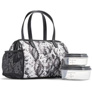 imageFit ampamp Fresh Cloverdale Adult Insulated Lunch Bag with Side Pouch ampamp Carry Handles Complete Lunch Kit Includes 2 Containers Botanical Silo NavySnakeskin