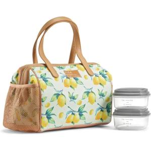imageFit ampamp Fresh Cloverdale Adult Insulated Lunch Bag with Side Pouch ampamp Carry Handles Complete Lunch Kit Includes 2 Containers Botanical Silo NavyLemon Spring