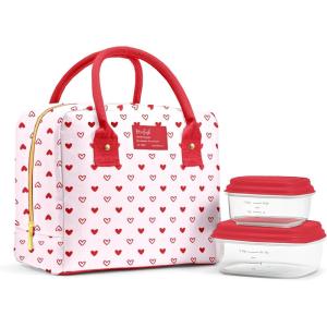 imageFit ampamp Fresh Bloomington Lunch Bag for Women  Insulated Large Lunch Box for Work with Containers LeakResistant StainResistant Zipper Closure MauveHeart Print