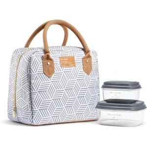 imageFit ampamp Fresh Bloomington Lunch Bag for Women  Insulated Large Lunch Box for Work with Containers LeakResistant StainResistant Zipper Closure MauveGray Seaport Geo