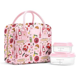 imageFit ampamp Fresh Bloomington Lunch Bag for Women  Insulated Large Lunch Box for Work with Containers LeakResistant StainResistant Zipper Closure MauvePink Pasta Dinner