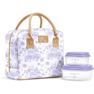 imageFit ampamp Fresh Bloomington Lunch Bag for Women  Insulated Large Lunch Box for Work with Containers LeakResistant StainResistant Zipper Closure MauveLavender Toile