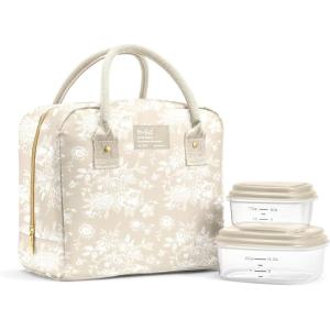 imageFit ampamp Fresh Bloomington Lunch Bag for Women  Insulated Large Lunch Box for Work with Containers LeakResistant StainResistant Zipper Closure MauveTan Toile