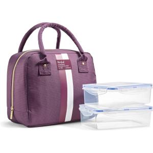 imageFit ampamp Fresh Bloomington Lunch Bag for Women  Insulated Large Lunch Box for Work with Containers LeakResistant StainResistant Zipper Closure MauvePlum Stripe