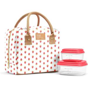 imageFit ampamp Fresh Bloomington Lunch Bag for Women  Insulated Large Lunch Box for Work with Containers LeakResistant StainResistant Zipper Closure MauveStrawberry