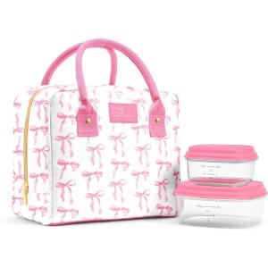 imageFit ampamp Fresh Bloomington Lunch Bag for Women  Insulated Large Lunch Box for Work with Containers LeakResistant StainResistant Zipper Closure MauvePink Bows