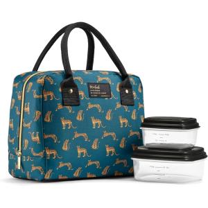 imageFit ampamp Fresh Bloomington Lunch Bag for Women  Insulated Large Lunch Box for Work with Containers LeakResistant StainResistant Zipper Closure MauveTeal Cheetah