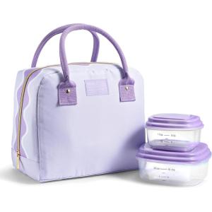 imageFit ampamp Fresh Bloomington Lunch Bag for Women  Insulated Large Lunch Box for Work with Containers LeakResistant StainResistant Zipper Closure MauveLavender Scallop
