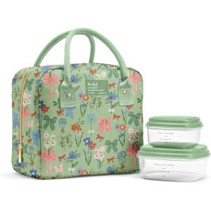imageFit ampamp Fresh Bloomington Lunch Bag for Women  Insulated Large Lunch Box for Work with Containers LeakResistant StainResistant Zipper Closure MauveSage Bows  Flowers
