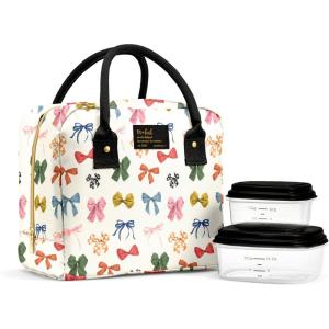 imageFit ampamp Fresh Bloomington Lunch Bag for Women  Insulated Large Lunch Box for Work with Containers LeakResistant StainResistant Zipper Closure MauveFall Bows
