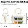 imageFit ampamp Fresh Neoprene Lunch Bag For Women Insulated Womens Lunch Bag For Work Tear ampamp Stain Resistant Large Lunch Box For Women With Containers and Ice Machine Washable Remi Bag Ivory StripeIvory Stripe
