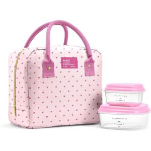 imageFit ampamp Fresh Bloomington Lunch Bag for Women  Insulated Large Lunch Box for Work with Containers LeakResistant StainResistant Zipper Closure Tiny Pink HeartsTiny Pink Hearts